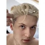 Men's Pale Gold Short Slightly Curly Wigs With Bangs