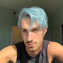 Men's Short Straight Blue Fluffy Hair Wigs With Bangs