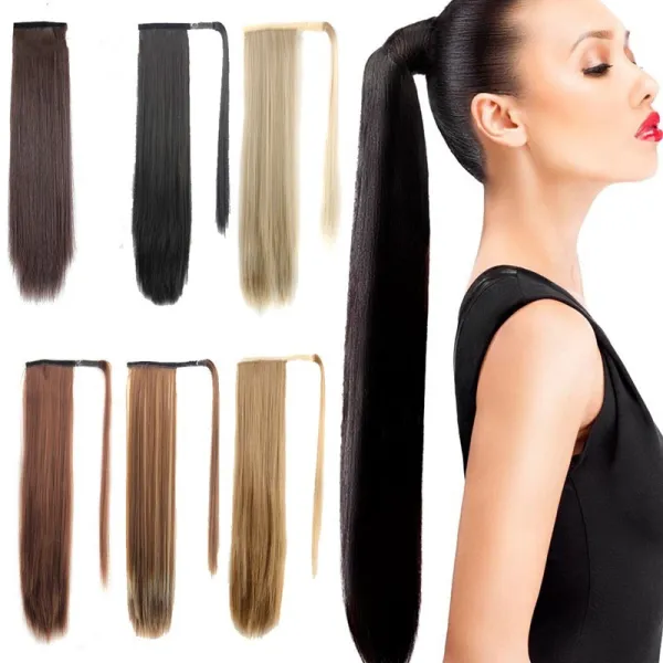 Hair Extensions Synthetic Horsetail 24Inch Straight Long Wig