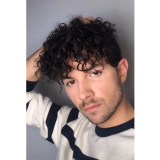 Men's Black Curly Macho Wig With Bangs