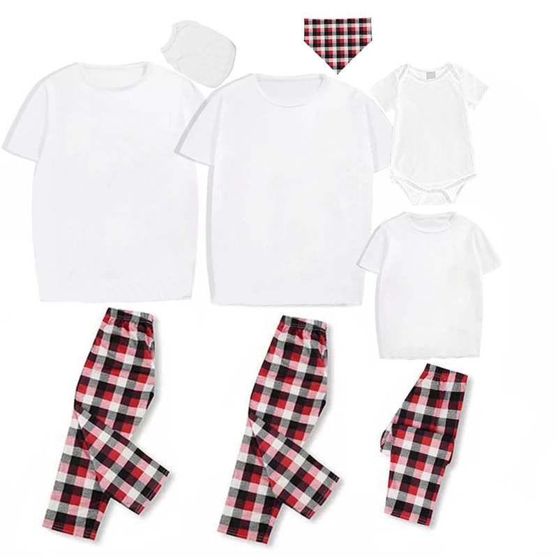 Christmas Matching Family Pajamas White Tops Red White Plaid Pants Personalized Custom Design Christmas Pajamas Set With Dog Cloth