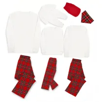 Christmas Matching Family Pajamas White Tops Red Plaid Pants Personalized Custom Design Christmas Pajamas Set With Dog Cloth