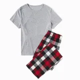 Christmas Matching Family Pajamas Gray Short Sleeve Tops Red White Black Plaid Pants Personalized Custom Design Christmas Pajamas Set With Dog Cloth