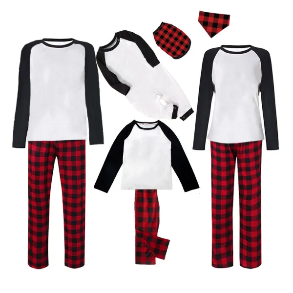 Christmas Matching Family Pajamas Black White Tops Red Plaid Pants Personalized Custom Design Christmas Pajamas Set With Dog Cloth
