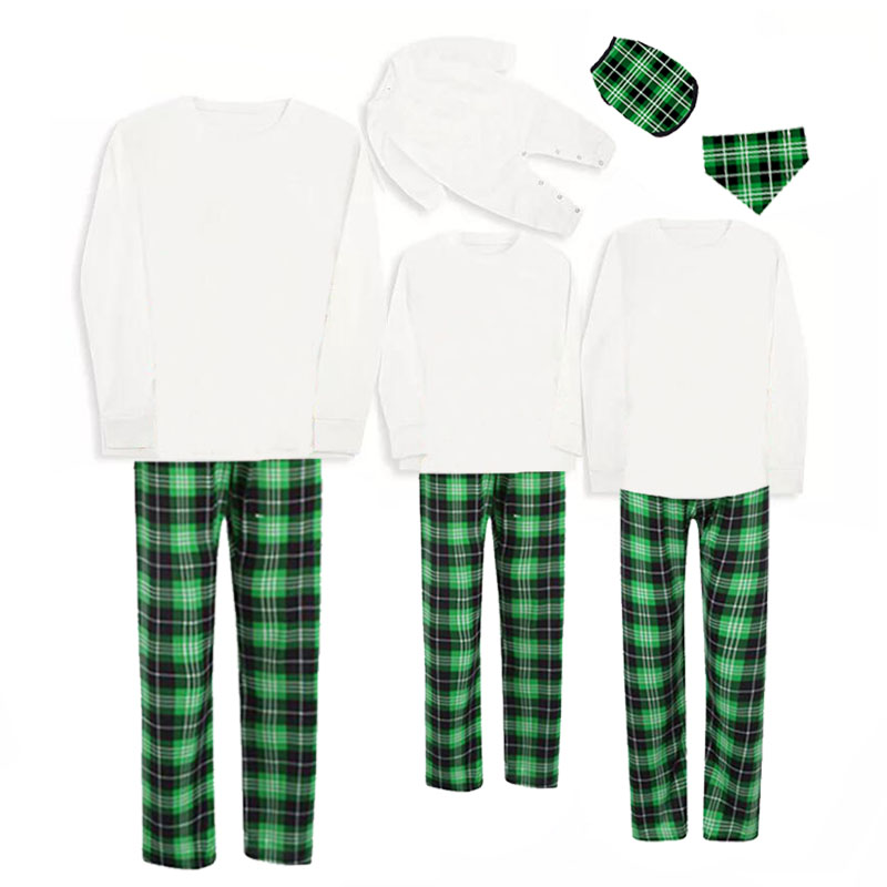 Christmas Matching Family Pajamas White Tops Green Plaid Pants Personalized Custom Design Christmas Pajamas Set With Dog Cloth