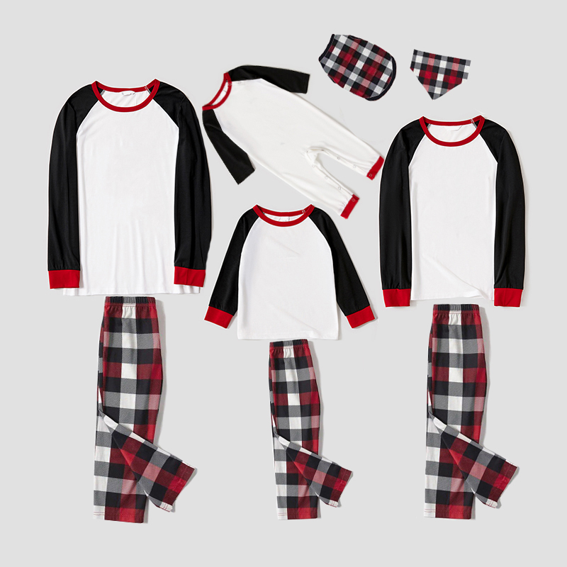 Christmas Matching Family Pajamas Black White Tops Red Black Plaid Pants Personalized Custom Design Christmas Pajamas Set With Dog Cloth