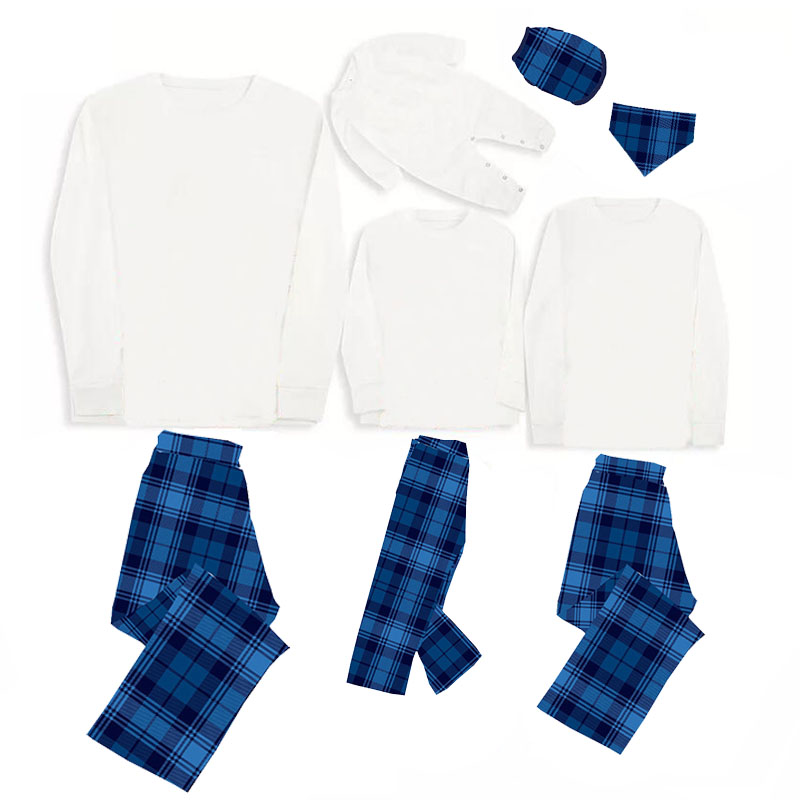 Christmas Matching Family Pajamas Black White Tops Blue Plaid Pants Personalized Custom Design Christmas Pajamas Set With Dog Cloth
