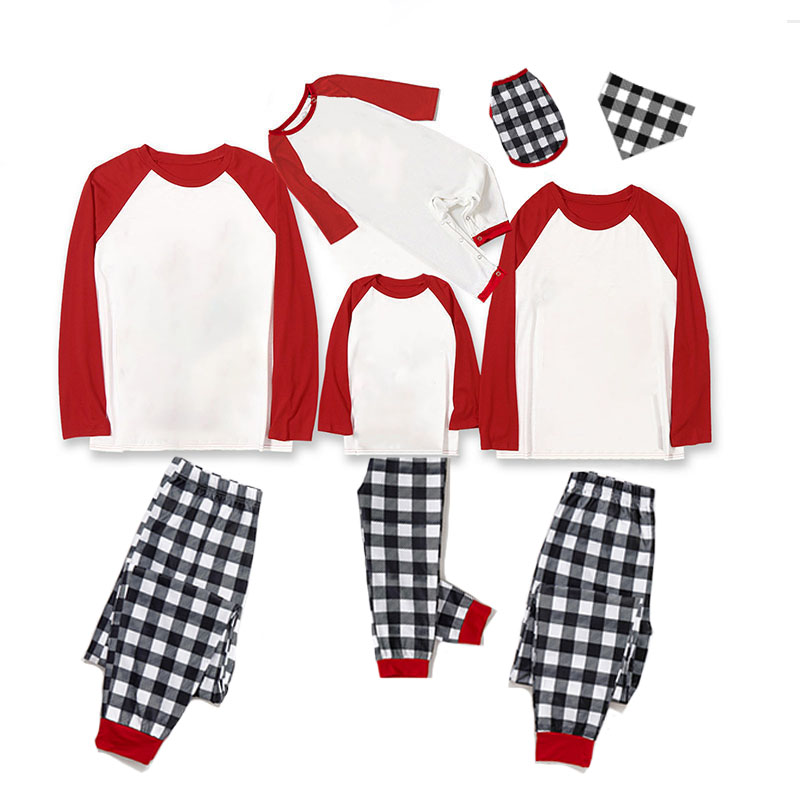 Christmas Matching Family Pajamas Red White Tops Black White Plaid Pants Personalized Custom Design Christmas Pajamas Set With Dog Cloth