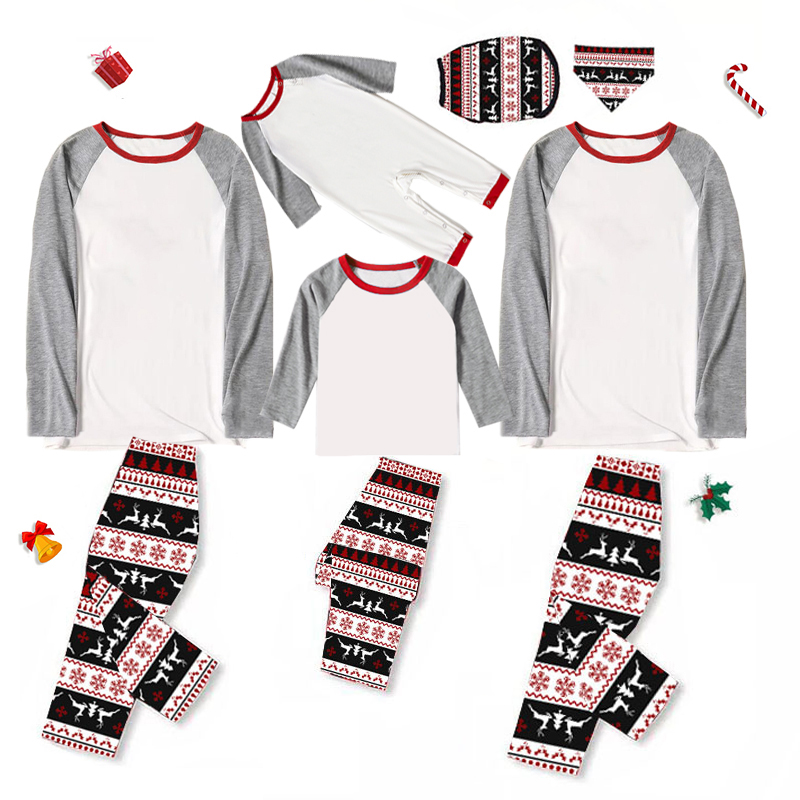 Christmas Matching Family Pajamas Gray White Tops Reindeer Pants Personalized Custom Design Christmas Pajamas Set With Dog Cloth