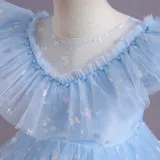 Toddler Girls Sleeveless Lace Collar Butterfly Mesh Bowknot Belt Formal Fishtail Midi Dress