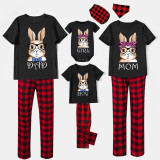 Matching Easter Family Pajamas Happy Easter Bunny With Glasses Black Pajamas Set