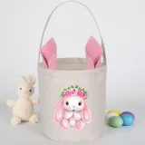 Easter Bunny Ears Canvas Bag Happy Easter Happy Easter Bunny Flower Round Bottom Handbag