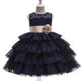 Toddler Girls Sleeveless Flower Belt Lace Hollow Out Formal Midi Dress