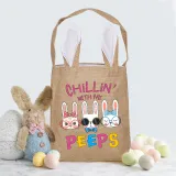 Easter Bunny Ears Canvas Bag Happy Easter Happy Easter Chillin With My Peeps Square Bottom Handbag