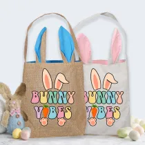 Easter Bunny Ears Canvas Bag Happy Easter Happy Easter Bunny Vibes Square Bottom Handbag