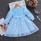 Toddler Girls Long Lace Sleeve Bowknot Princess Mesh Sequin Snowflakes Tutu Dress