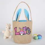 Easter Bunny Ears Canvas Bag Happy Easter Happy Easter Love Rabbit Round Bottom Handbag