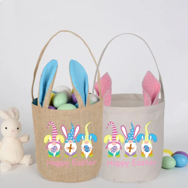 Easter Bunny Ears Canvas Bag Happy Easter Happy Easter Gnomies Rabbit Round Bottom Handbag