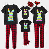 Matching Easter Family Pajamas Happy Easter Colorful Bunny Black Pajamas Set