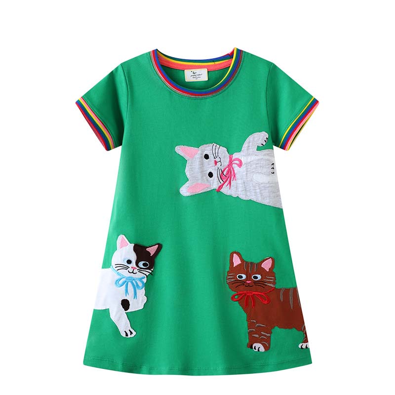 Toddler Girls Short Sleeve Cat Kittens Prints A-line Casual Dress