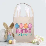 Easter Bunny Ears Canvas Bag Happy Easter Happy Easter Egg Hunting Crew Square Bottom Handbag