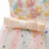 Toddler Girls Sleeveless Heart Embroidery Bowknot Belt Formal Midi Sequin Dress
