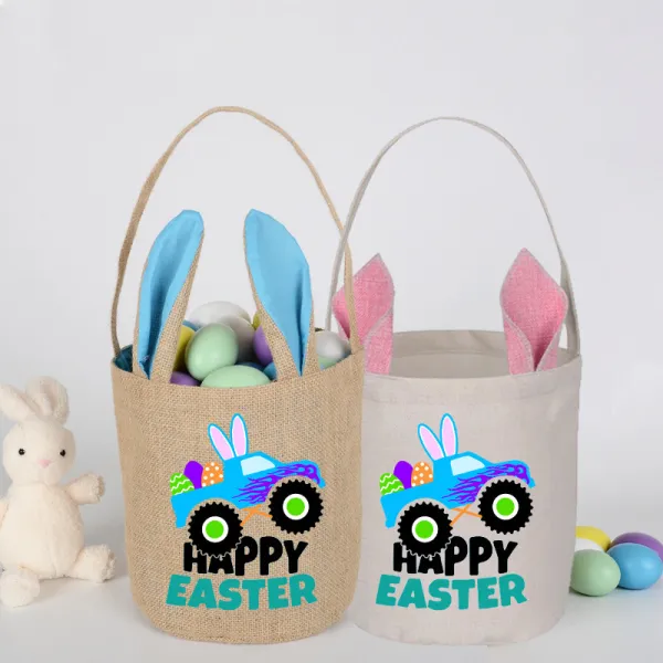 Easter Bunny Ears Canvas Bag Happy Easter Happy Easter Car Round Bottom Handbag