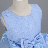 Toddler Girls Sleeveless Flower Rolls Embroidery Bowknot Belt Formal Maxi Puffy Dress