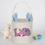 Easter Bunny Ears Canvas Bag Happy Easter Happy Easter Love Rabbit Round Bottom Handbag
