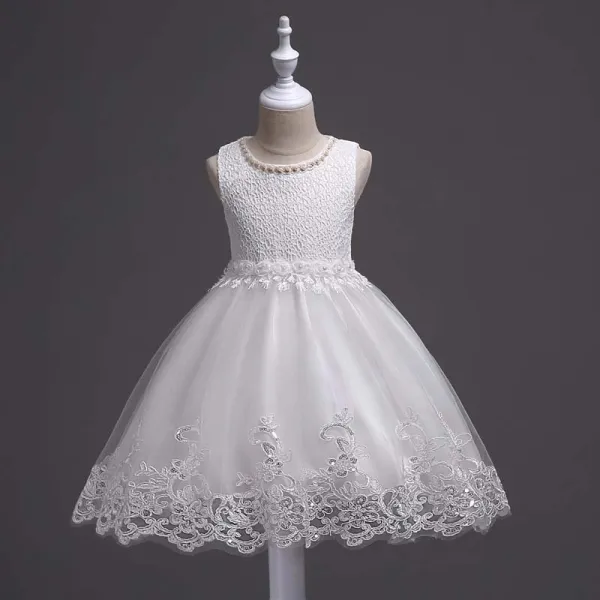 Toddler Girls Sleeveless Pearls Collar Formal Midi Embroidery Puffy Dress