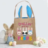 Easter Bunny Ears Canvas Bag Happy Easter Happy Easter Chillin With My Peeps Square Bottom Handbag