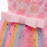 Toddler Girls Sleeveless Heart Embroidery Bowknot Belt Formal Midi Sequin Dress