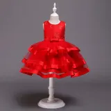 Toddler Girls Sleeveless Flower Embroidery Bowknot Belt Formal Midi Dress