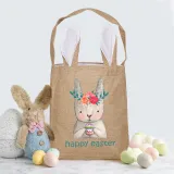 Easter Bunny Ears Canvas Bag Happy Easter Happy Easter Flower Bunny Egg Square Bottom Handbag