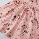 Toddler Girls Short Sleeve Pink Cartoon Rainbow Unicorn Prints A-line Casual Dress