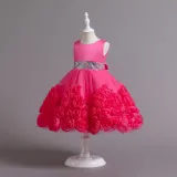Toddler Girls Sleeveless Glittering Belt Cake Dress Formal Midi Dress