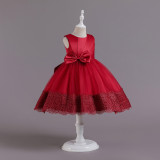 Toddler Girls Sleeveless Bowknot Formal Lace Maxi Dress