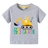 Easter Day Kids Dig Cars Happy Easter Eggs Cavator T-shirts For Boys And Girls