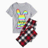 Matching Easter Family Pajamas Happy Easter Colorful Bunny Gray Pajamas Set