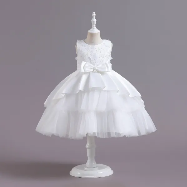 Toddler Girls Sleeveless Flower Embroidery Bowknot Belt Formal Maxi Puffy Dress