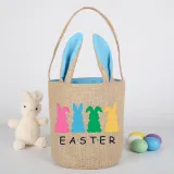 Easter Bunny Ears Canvas Bag Happy Easter Happy Easter Colorful Bunny Round Bottom Handbag