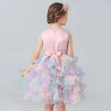 Toddler Girls Sleeveless Flower Bowknot Belt Formal Gowns Midi Cake Dress