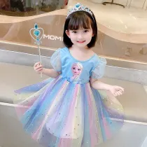Toddler Girls Mesh Puffy Sleeve Princess Mesh Sequin Tutu Princess Dress