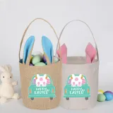 Easter Bunny Ears Canvas Bag Happy Easter Happy Easter Rabbit Car Round Bottom Handbag