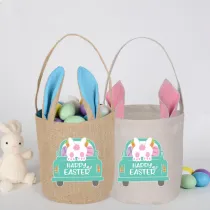 Easter Bunny Ears Canvas Bag Happy Easter Happy Easter Rabbit Car Round Bottom Handbag