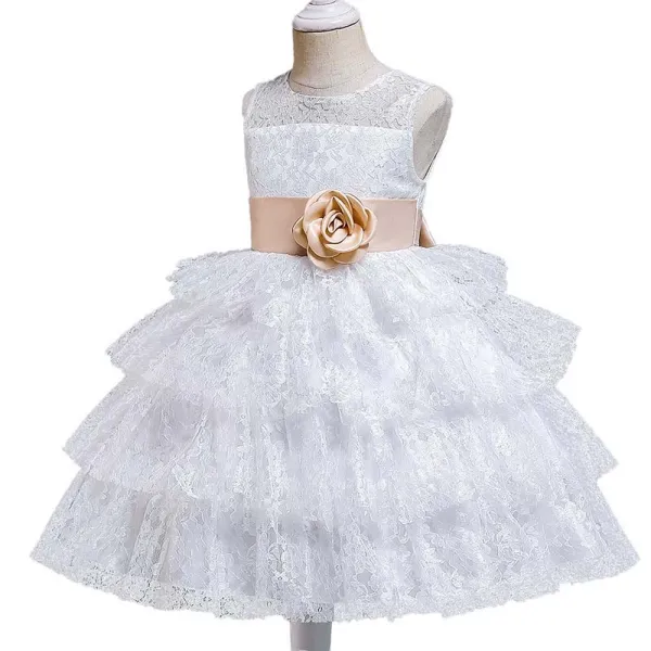 Toddler Girls Sleeveless Flower Belt Lace Hollow Out Formal Midi Dress