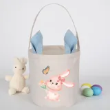 Easter Bunny Ears Canvas Bag Happy Easter Happy Easter Bunny Flower Round Bottom Handbag