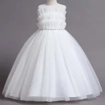 Toddler Girls Sleeveless Gemstone Belt Formal Gowns Maxi Dress