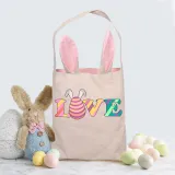 Easter Bunny Ears Canvas Bag Happy Easter Happy Easter Love Egg Square Bottom Handbag