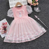 Toddler Girls Mesh Puffy Sleeve Heart Princess Mesh Snowflakes Tutu Princess Dress